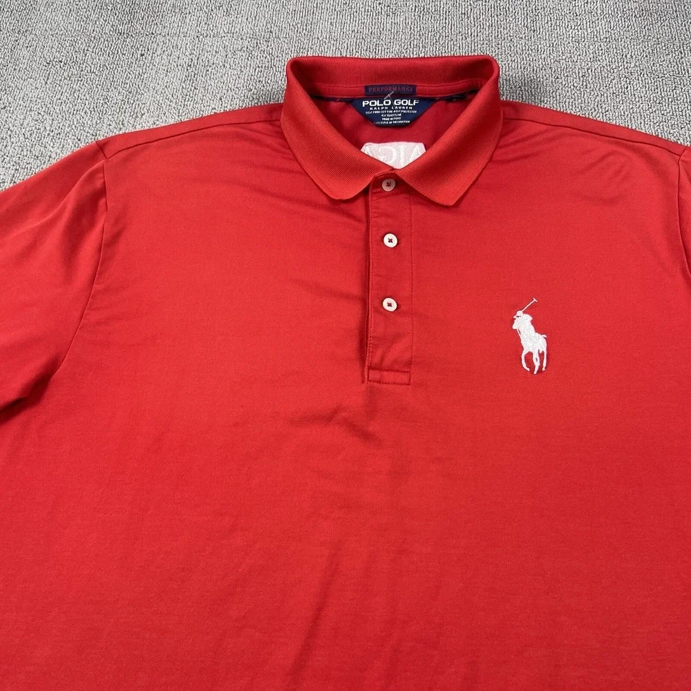 Ralph Lauren Polo Shirt Adult Large Red Big Pony Golf Golfing Casual Preppy Mens